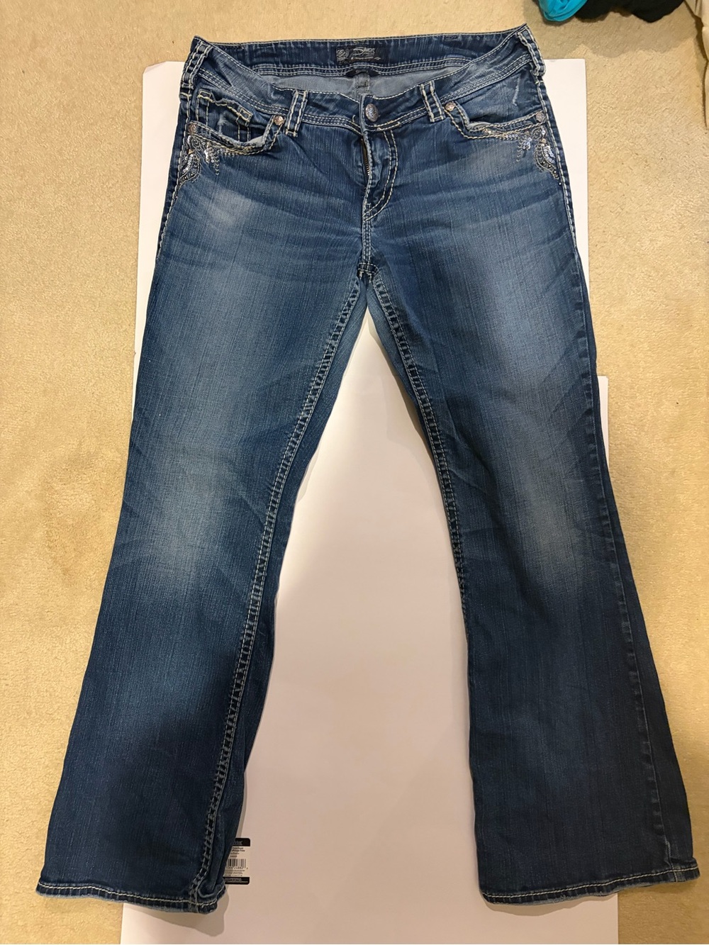 Silver Flared Mid-Rise Women's Jeans in Dark Blue